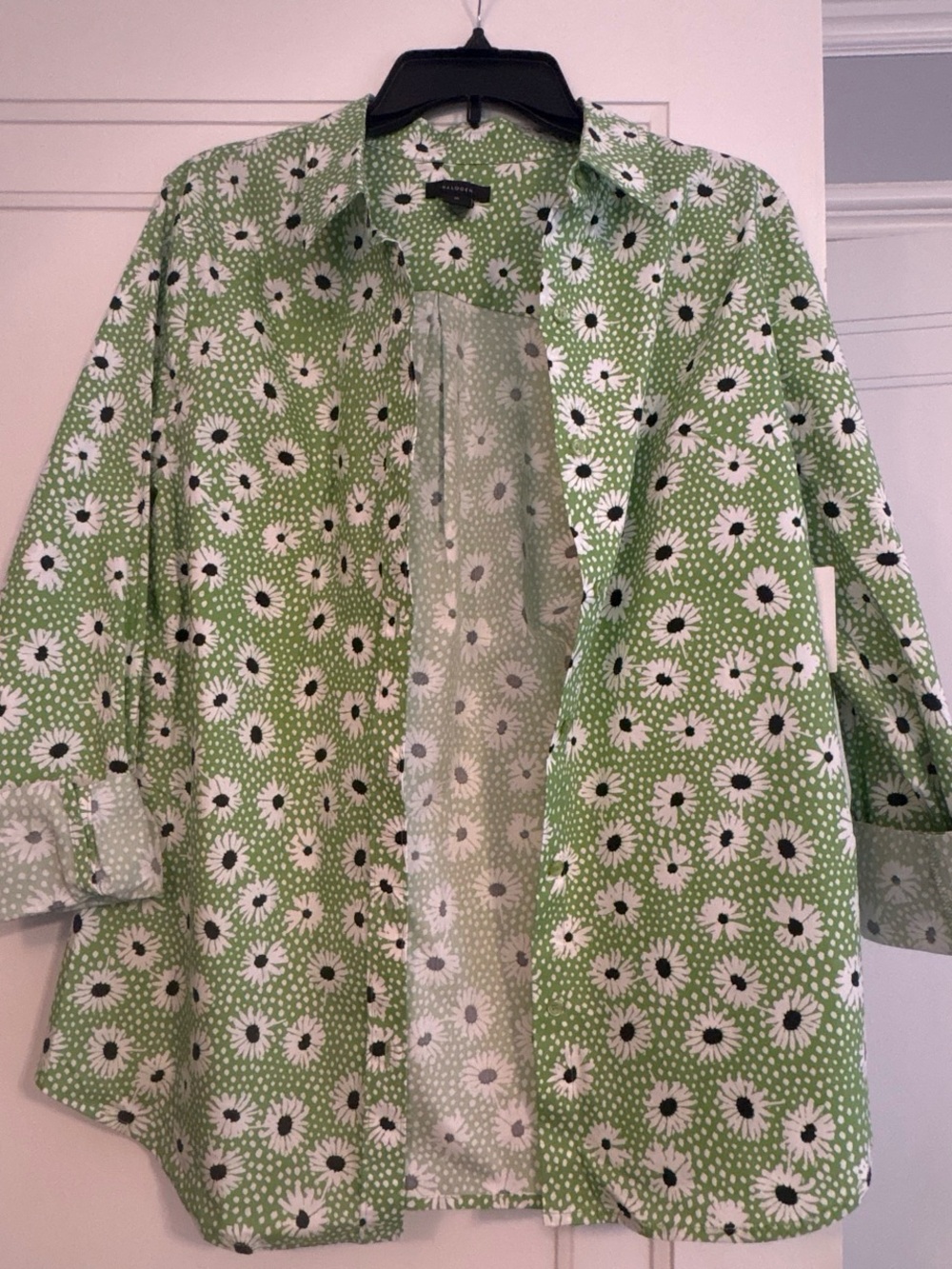 Halogen Green Daisy Print Button-Down Shirt Jacket